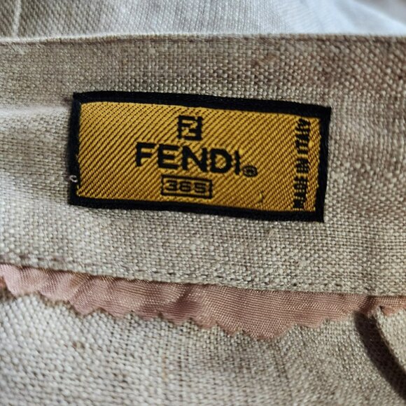Fendi 365 Vintage Skirt XL | Linen Blend | Taupe Tan | 1980s Italy Classic - Picture 4 of 6